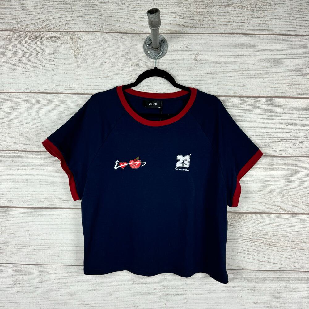 Cider Plus Size Navy & Red I Love NY Graphic Crop Short Sleeve Tee Size 4XL